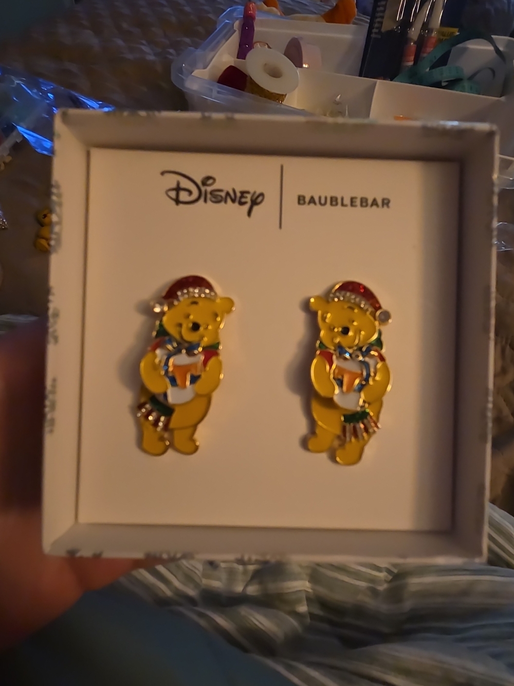 BaubleBar Disney Winnie the Pooh Yellow Holiday Stud Earrings Witha Swingy Booty